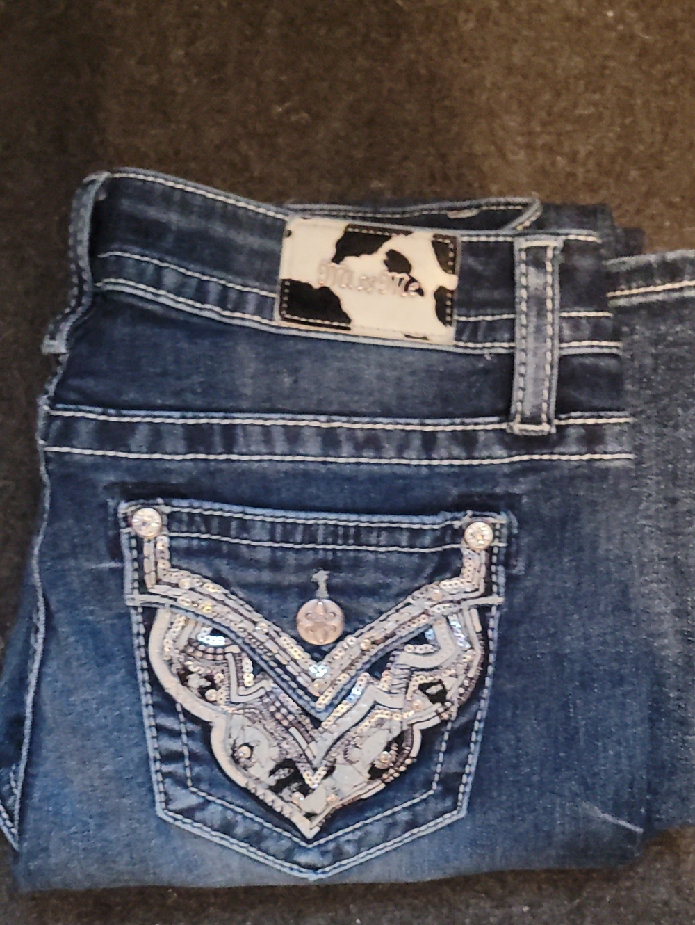 Miss Me Dark Blue Women's Embroidered Pocket Jeans
